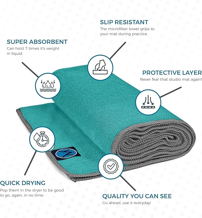 Youphoria Yoga Microfiber Non-Slip Towel - Hot Yoga Mat Towel for Enhanced Grip and Sweat Absorption