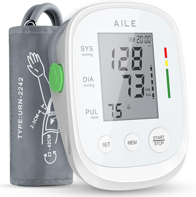 Blood Pressure Monitor, AILE Blood Pressure Machine Upper Arm Large Cuff(8.7"-16.5"), High Automatic Blood Pressure Monitors Cuff for Home Use, (BP) Manual Arm Blood Pressure Monitors, 2 * 99 Memory