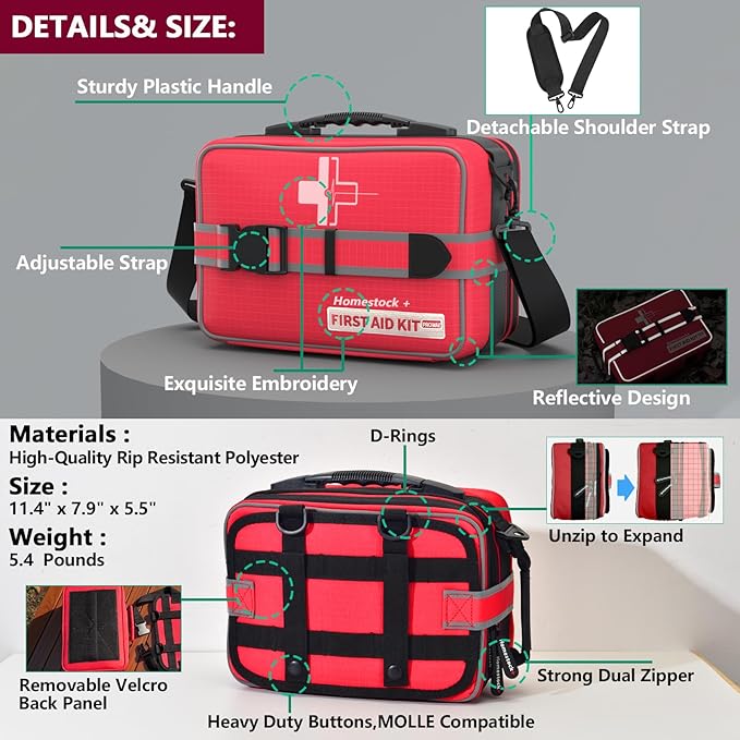 Advanced Comprehensive First Aid Kit with Well Organized Labelled Compartments Removable MOLLE System First Aid Trauma Kits for Car, Home,Camping, Office and etc.-401 Piece