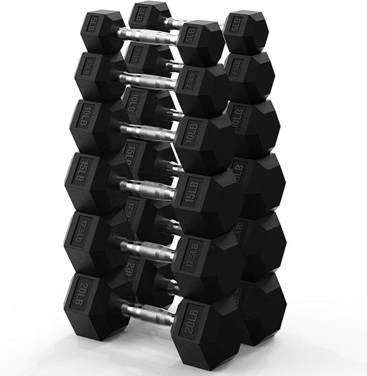 PAPABABE Hex Dumbbell Set 45-550 lb, Rubber Encased Home Gym Dumbbells, Weights Dumbbells for Women & Men, Hand Weight for Strength Training