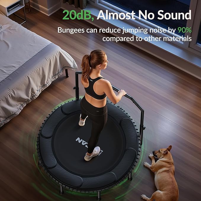 BCAN 40"/48" Rebounder Trampoline for Adult, 450/550LBS Fitness Trampoline with Bungees, Adjustable Handle, Stable & Quiet, Indoor Outdoor, Whole-Body Workout & Relaxation at Home for Women/Men
