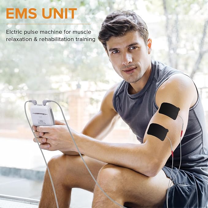 4 in 1 TNES Unit Muscle Stimulator Rechargeable Dual Channel EMS Muscle Massager Electronic Pulse Machine 36 Modes for Pain Relief Therapy,12 PCS TENS Unit Electrode Pads,Storage Case