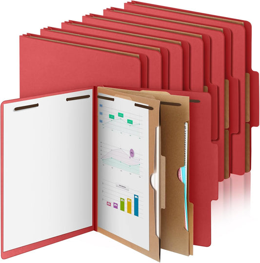 12 Pcs Classification Folders Letter Size, Back to School Supply for Teacher, Student, 2 Pocket Dividers Pressboard File Folder Bulk with 2 Fasteners, 2 in Expanding File Organizer (Red)