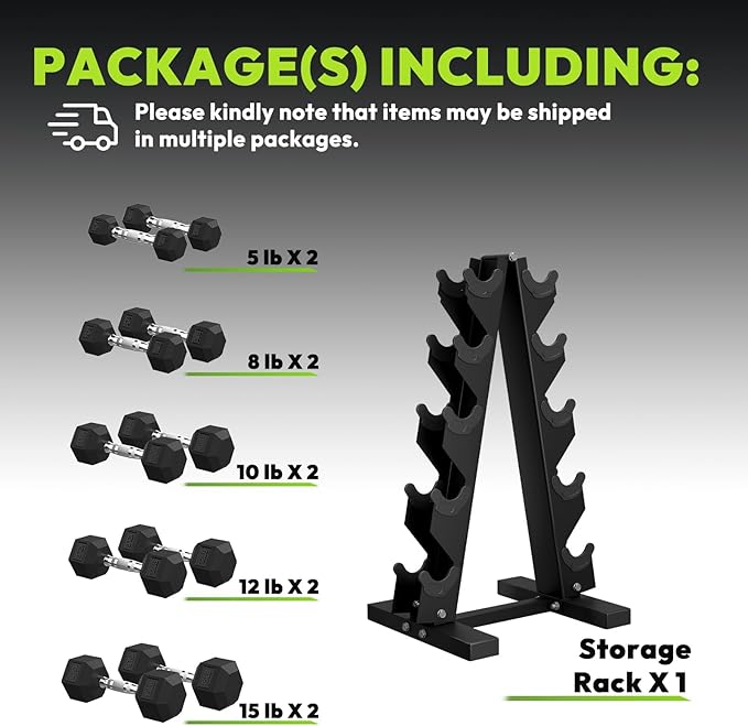 Hex Dumbbell Sets with Rack, 60-550 lb Rubber Encased Exercise & Fitness Dumbbells Set with Rack Option, Hand Weight for Strength Training, Weight Dumbbells