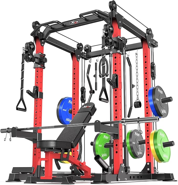 Power Cage,1600lbs Multi-Function Power Rack with Adjustable Cable Crossover System and More Training Attachment, Weight Cage for Home Gym