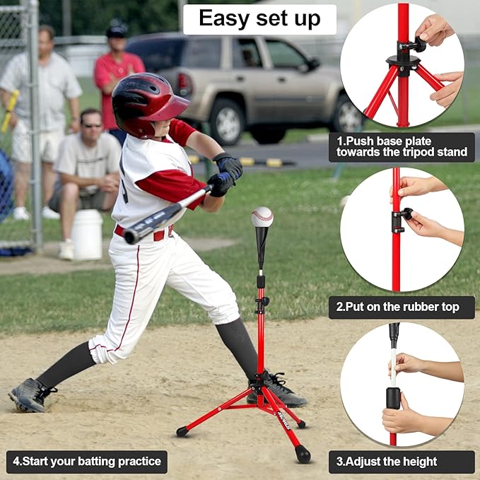 Baseball Tee Batting Tee Softball Tee Portable Travel Hitting Tee,Easy Adjustable Height,Stable Tripod Stand