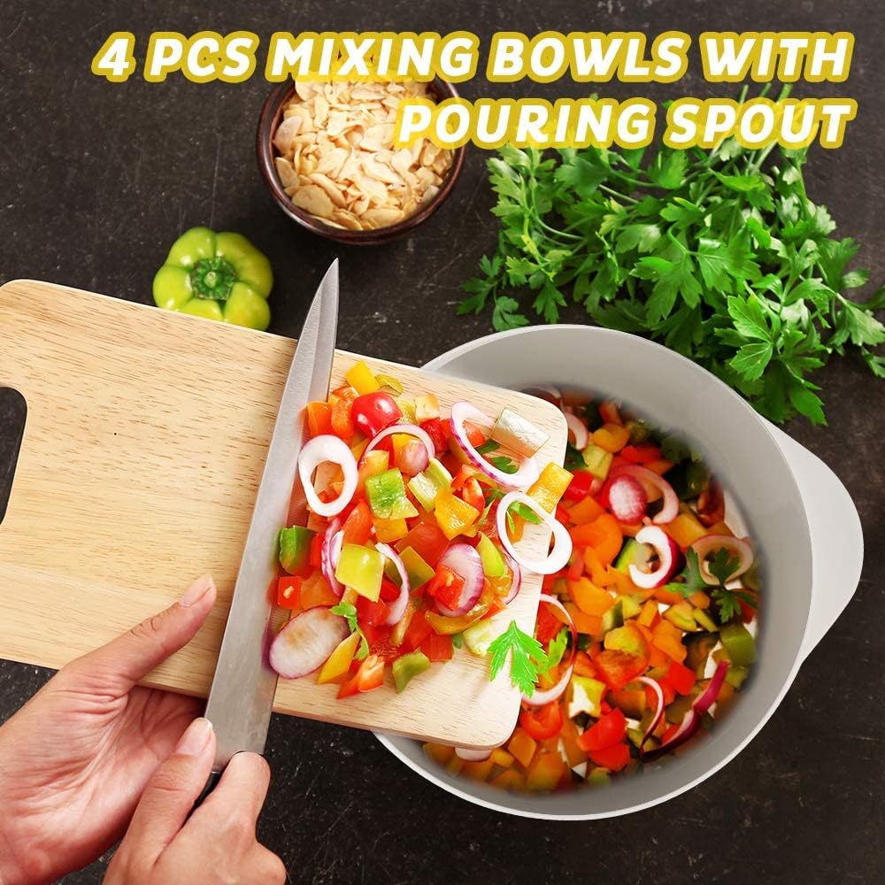 BoxedHome Classic Mixing Bowl Set, BPA Free Plastic, Microwave and Dishwasher Safe (Set of 4, Grey),3.5 quarts