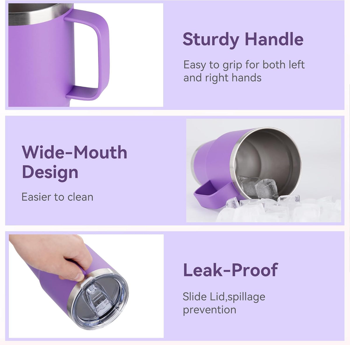 HASLE OUTFITTERS 20oz Tumbler Bulk with Lid, Stainless Steel Tumbler Bulk with Handle, Metal Insulated Travel Coffee Mug Set with Handle, Double Wall Vacuum Leak Proof Tumbler Cup, Purple 6 Pack