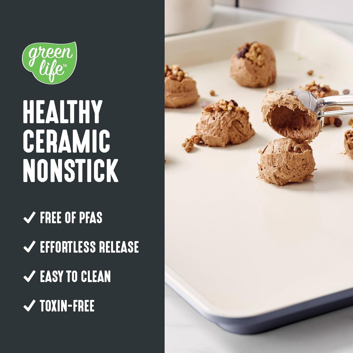 GreenLife Bakeware 18” x 13” Half Cookie Sheet Baking Pan, Non-Toxic PFAS-Free Healthy Ceramic Nonstick, Oven Safe to 450°F, Easy Release, Even Heating, Easy Clean, Black