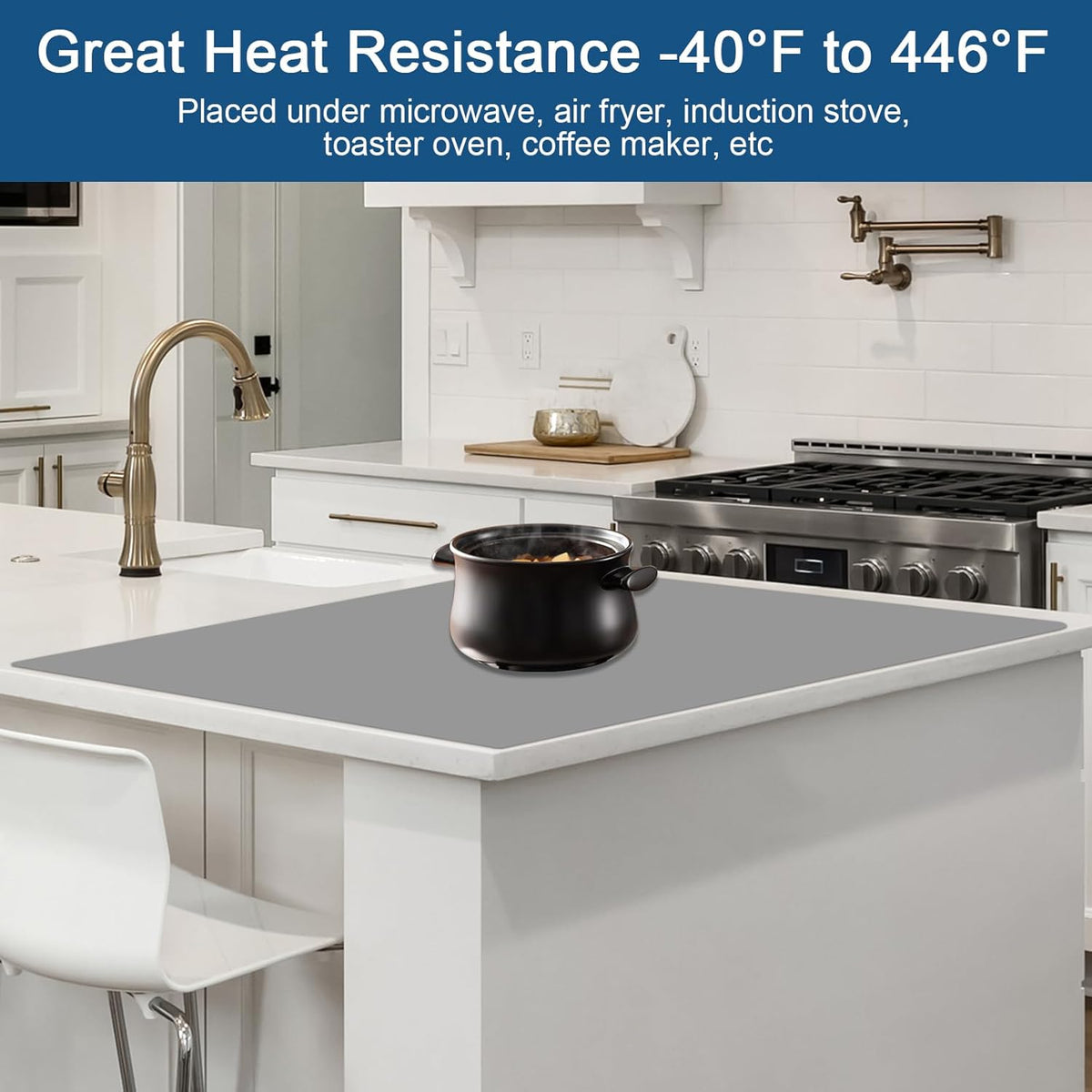 35.4"x23.6" Large Silicone Mat for Kitchen Counter, Heat Resistant Non-Slip Countertop Protector, Waterproof Silicone Craft Mat for Kitchen Island, Black