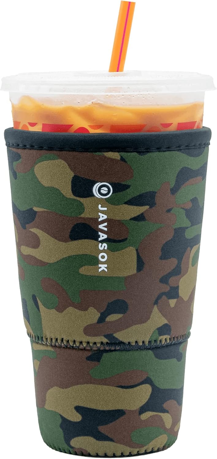 Sok It JavaSok Iced Coffee & Cold Soda Insulated Neoprene Cup Sleeve (Green Camo, Large: 30-32oz)