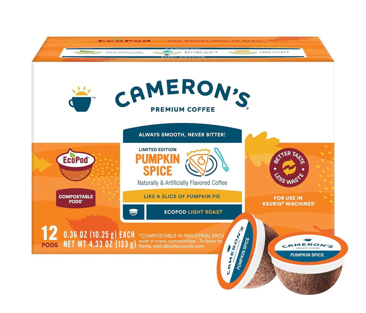 Cameron's Coffee Holiday Single Serve Pods, Flavored, Pumpkin Spice, 12 Count