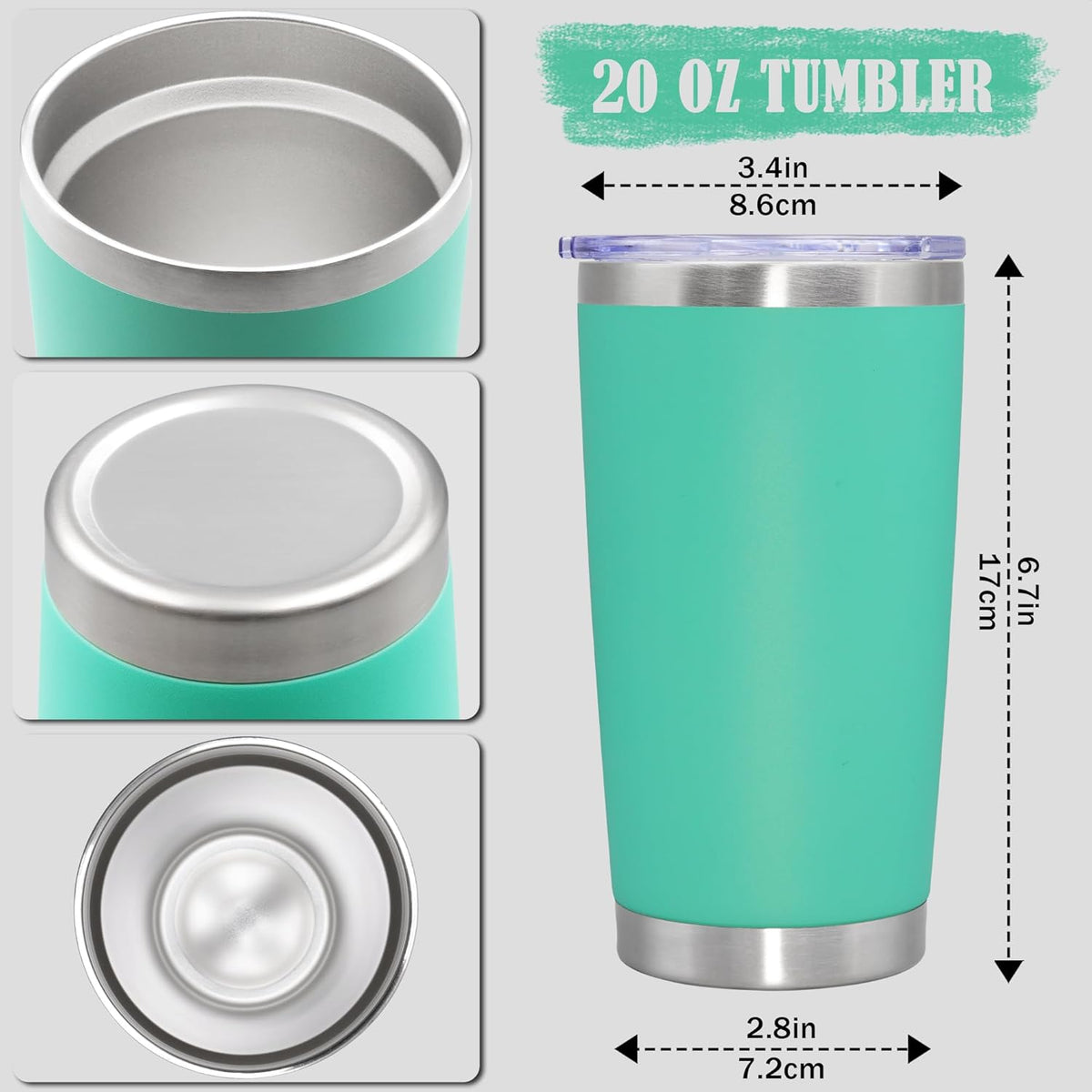 20 oz Tumbler Coffee Tavel Tumblers Bulk with Lid Stainless Steel Double Wall Vacuum Insulated Mug Powder Coated Cups fit Car Cupholder for Hot and Cold - Light Blue, 12Pack