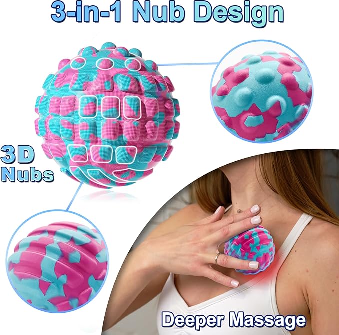 Deep Tissue Massage Ball for Exercise & Recovery - SGS Certification-Targets Back, Shoulder, Legs&Feet-Relieves Muscle Knots, Joint Pain&Tightness, Pressure Point Therapy- Myofascial Release Ball Set