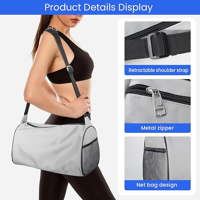 C&F BOGMOST Small Gym Bag for Women & Men,Small Lightweight Duffel Bag Carry On Bags Mini Duffel Travel Bag Waterproof Sports Bags for Workout/Sport/Travel, Grey