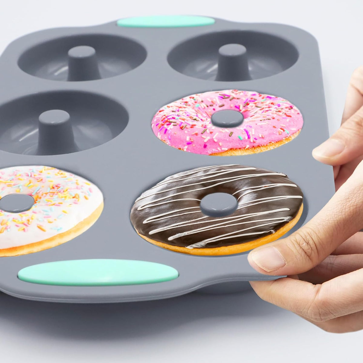 Tongjude 8 Pieces Silicone Donut Pans, Nonstick Silicone Muffin Pans, Heat Resistant Kitchen Oven Baking Cups, Dishwasher Safe and Microwave Safe, Grey