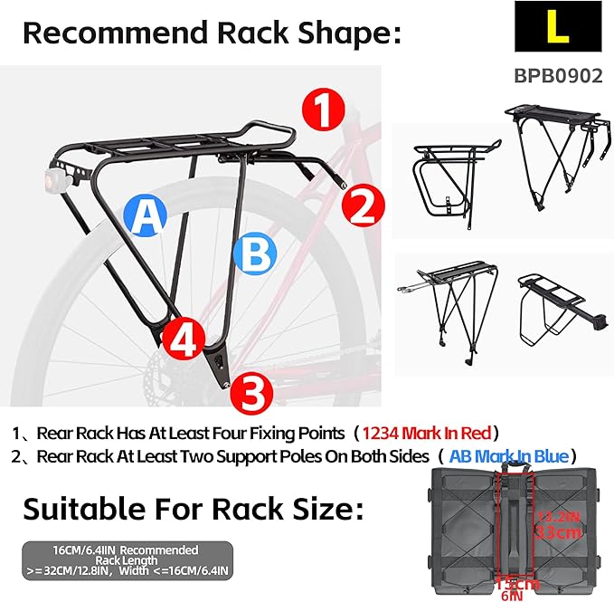 Bike Panniers Bike Bags Waterproof 40L Bicycle Saddle Bags for Rear Rack Luggage Trunk Bag Double Side Pannier Bag with Rain Cover Cycling Accessories, Black-L