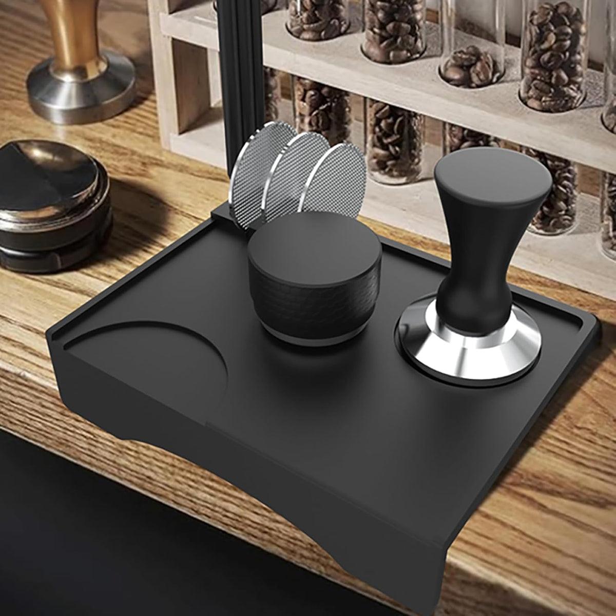 Espresso Tamping Pad, Silicone Espresso Tamper Mat Small Coffee Tamping for Home Kitchen Office Bar Shop Worktop Espresso Machine, Smooth Surface, Easy to Clean, Black 7.7 x 5.8 inch