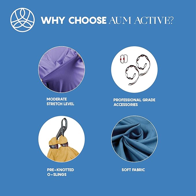 Aerial Silk Yoga Hammock & Swing for Home, Inversion Exercises, Starter Kit for All Levels - Durable with Extension Straps, Carabiners, and Pose Guide