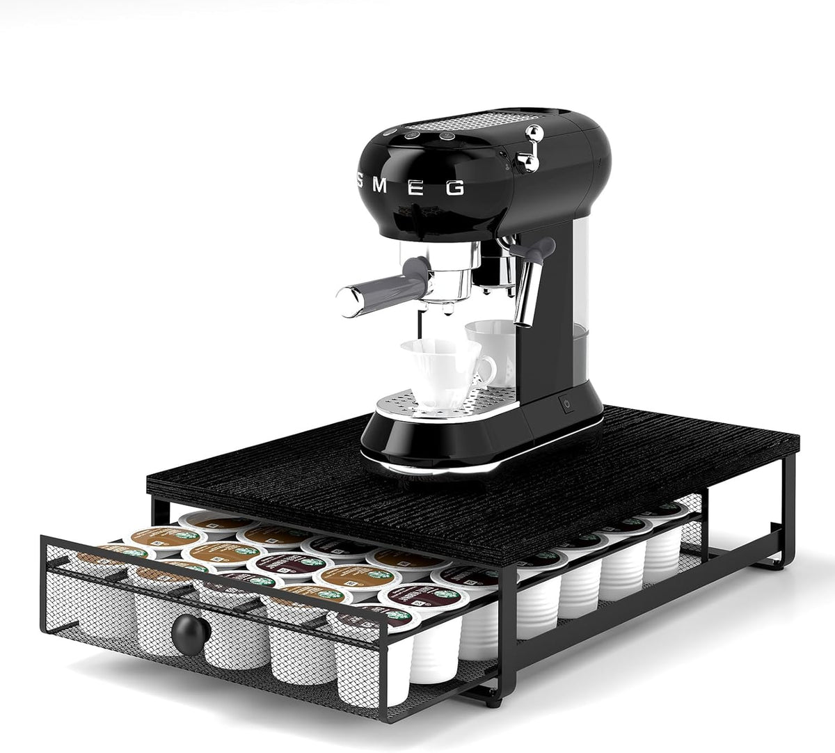 Coffee Pod Storage Drawer with Sliding Baskets, K Cup Holders, 35 Capsule Storage, Under Coffee Pot Drawer, For Home Office, Kitchen (Black)