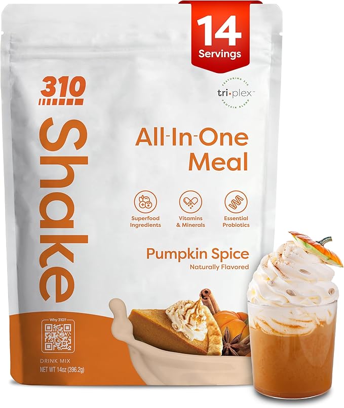 310 Nutrition - Vegan Organic Plant Powder and Meal Replacement Shake - Gluten, Dairy, and Soy Free - Keto and Paleo Friendly - 0 Grams of Sugar - Pumpkin Spice - 14 Servings