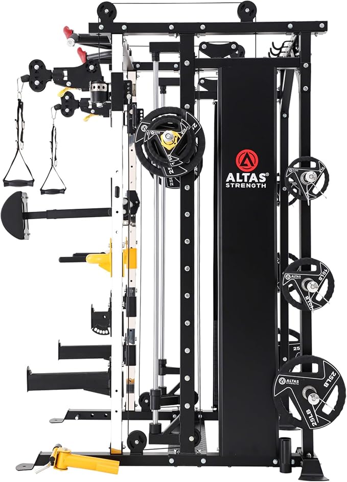 Altas Strength Light Commercial Smith Machine Home Gym with Pulley System Squat Rack Pull-Up Bar Total Body Cage Workout Equipment Tower Weight Lifting Leg Press Strength Training 3087B