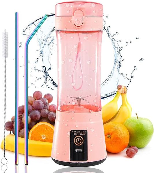 13.5oz Portable Blender for Smoothies, Shakes, and Juices - USB Rechargeable Mini Blender Cup With Protection Design for Home, Office, Outdoors - Multi-purpose Pink A4221