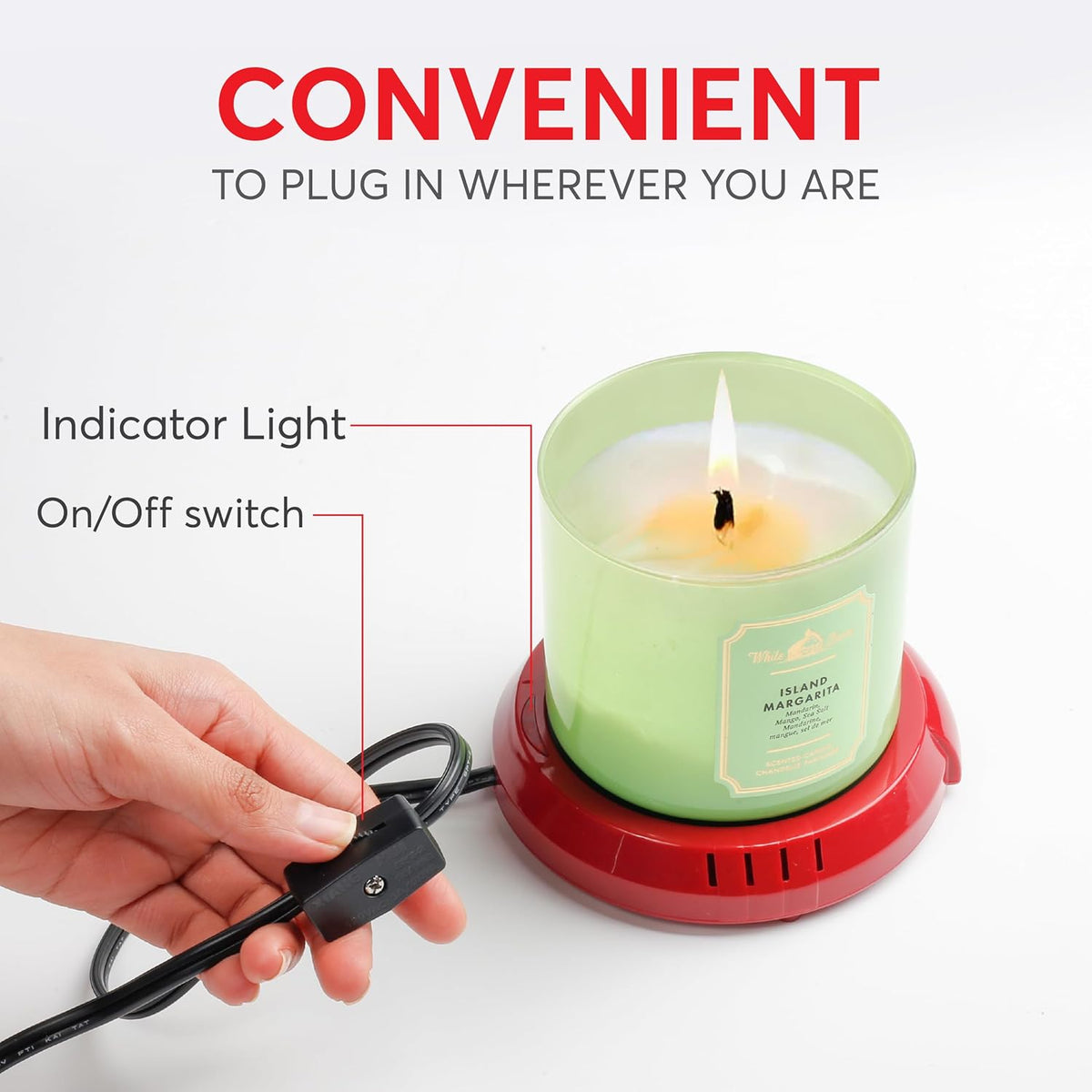 Large Candle Warmer Plate Safely Releases Scents Without a Flame - Used as Candle Jar & Coffee Warmer for Home & Office, 1 Pack, Red