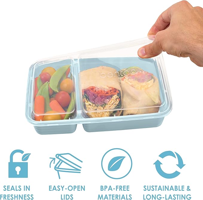 Bentgo 20-Piece Lightweight, Durable, Reusable BPA-Free 2-Compartment Containers - Microwave, Freezer, Dishwasher Safe - Sky