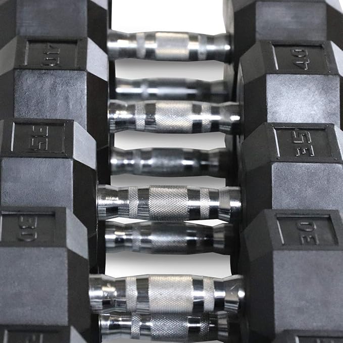 WF Athletic Supply Rubber Coated Hex Dumbbell Set, Multiple Choices Available - Dumbbells with Rack Stand and Mat, or Dumbbells Only (200/550/1200/2100/3000 LB)