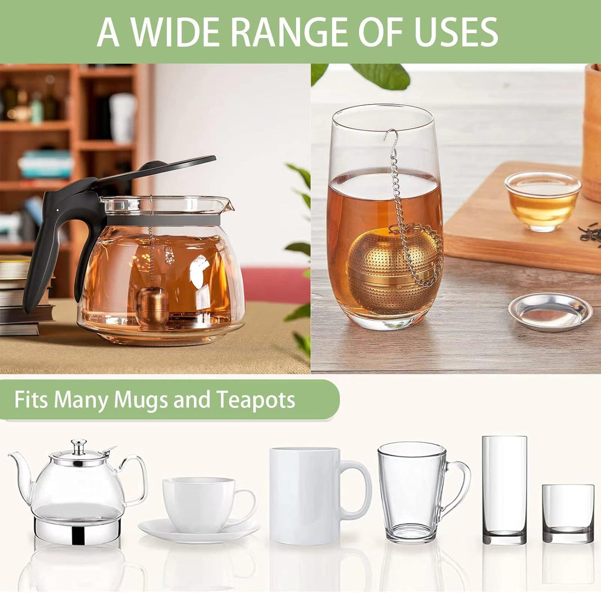 Tea Strainer Tea Infuser for Loose Tea, Tea Steeper 304 Stainless Steel Tea Mesh Strainer with Lid and Drip Tray, 2 Pack Tea Diffuser with Chain Hook, Tea Ball to Brewing Steeping Loose Leaf