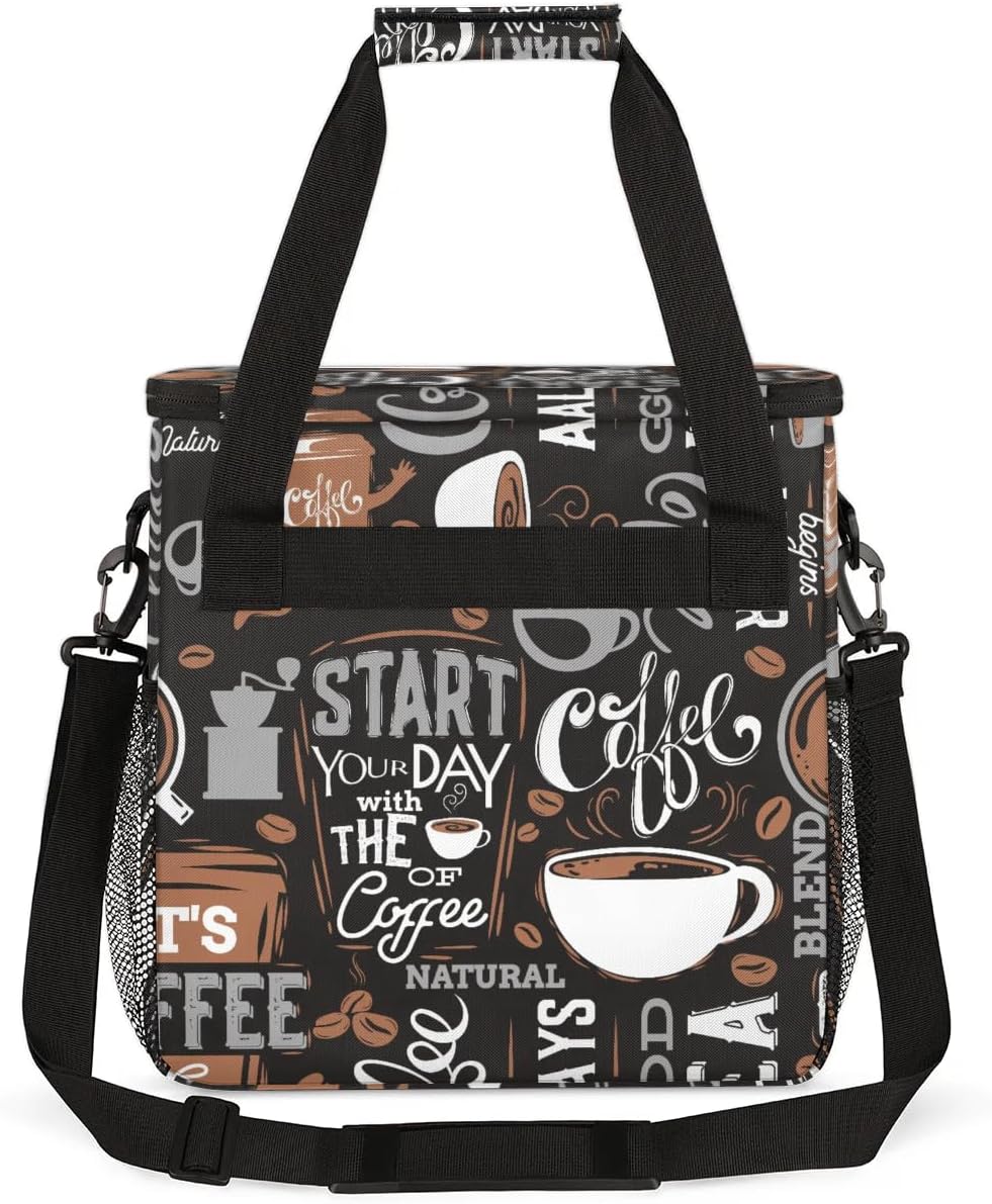 coffee cup coffee beans gray Coffee Maker Carring Bag Travel Carrying Storage Tote Bag Compatible Portable Single Serve Coffees Brewer Case with Pockets for K-cup Pods