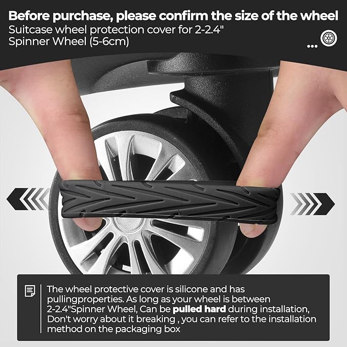 8 Pcs Upgrade Luggage Wheel Covers, Carry On Luggage Suitcases,Wear-Resistant, Anti-Noise, Silicone Wheel Protective Covers for 2-2.4" Spinner Wheel,Essential Travel Accessories (Black)