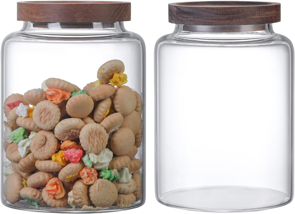 Vacuum Coffee Canister Glass Food Storage Jars With Airtight Lids Borosilicate Glass Coffee Canister Container for Coffee Beans & Grounds Tea Sugar Spices Kitchen (40oz（1200ml)-2 pack