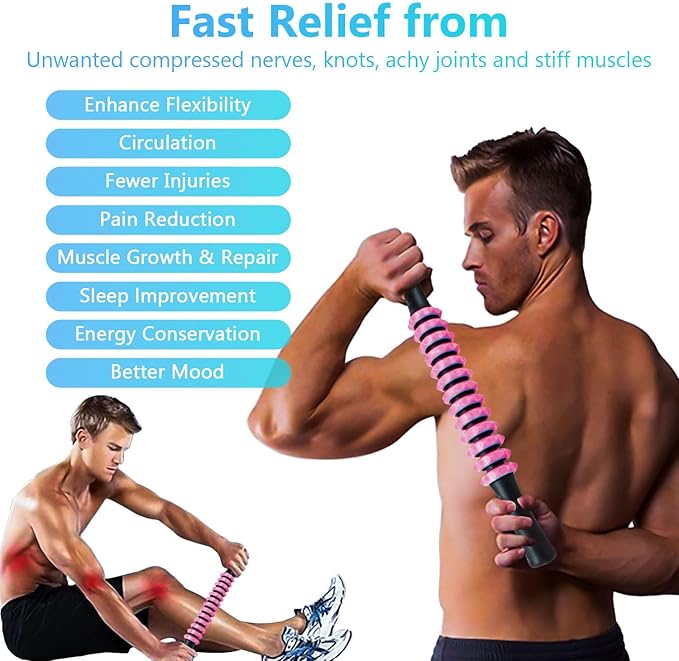 Muscle Roller Stick, Yoga Massage Roller Bar Fitness Beauty Tool for Athletes Relief Leg Back Pain (Pink)