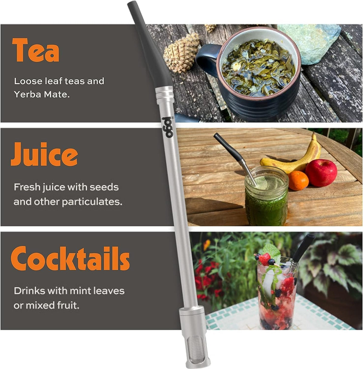 JoGo - Portable Coffee and Tea Brewing Straw - Reusable Coffee Maker Made of Stainless Steel with Single Serve Strainer - Filter Function for Hot and Cold Brew - Ideal for Coffee and Loose Leaf Teas