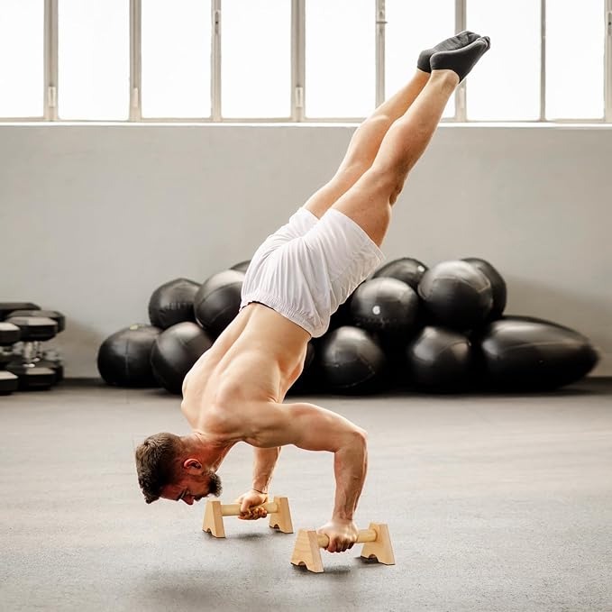 Beech Wood Non-Slip Parallettes Push Up Bar for Men, Strength Training Equipment Calisthenics Gymnastics Bars, Pushup Handles for Home Fitness, Workouts, Calistenia