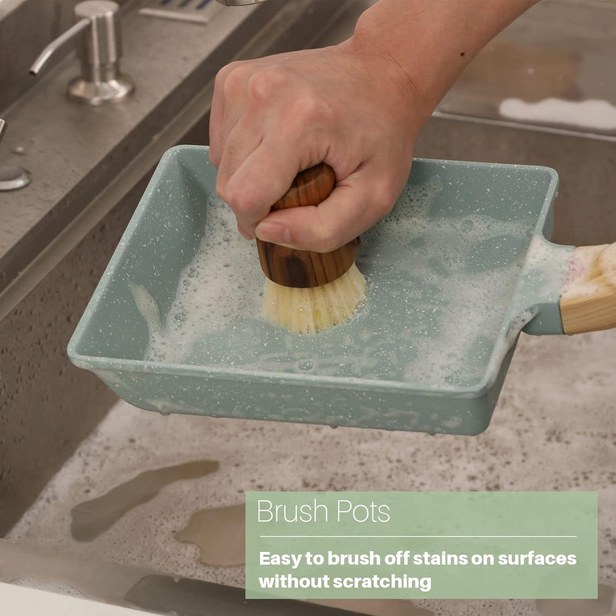 Teak Dish Scrub Brush 3PCS by HTB, Good Grip Small Wooden Dish Brush with Teak Handle & Sisal Bristles for Kitchen, Wood Cleaning Scrubbers Set for Washing Pan/Pot/Vegetable/Fruit