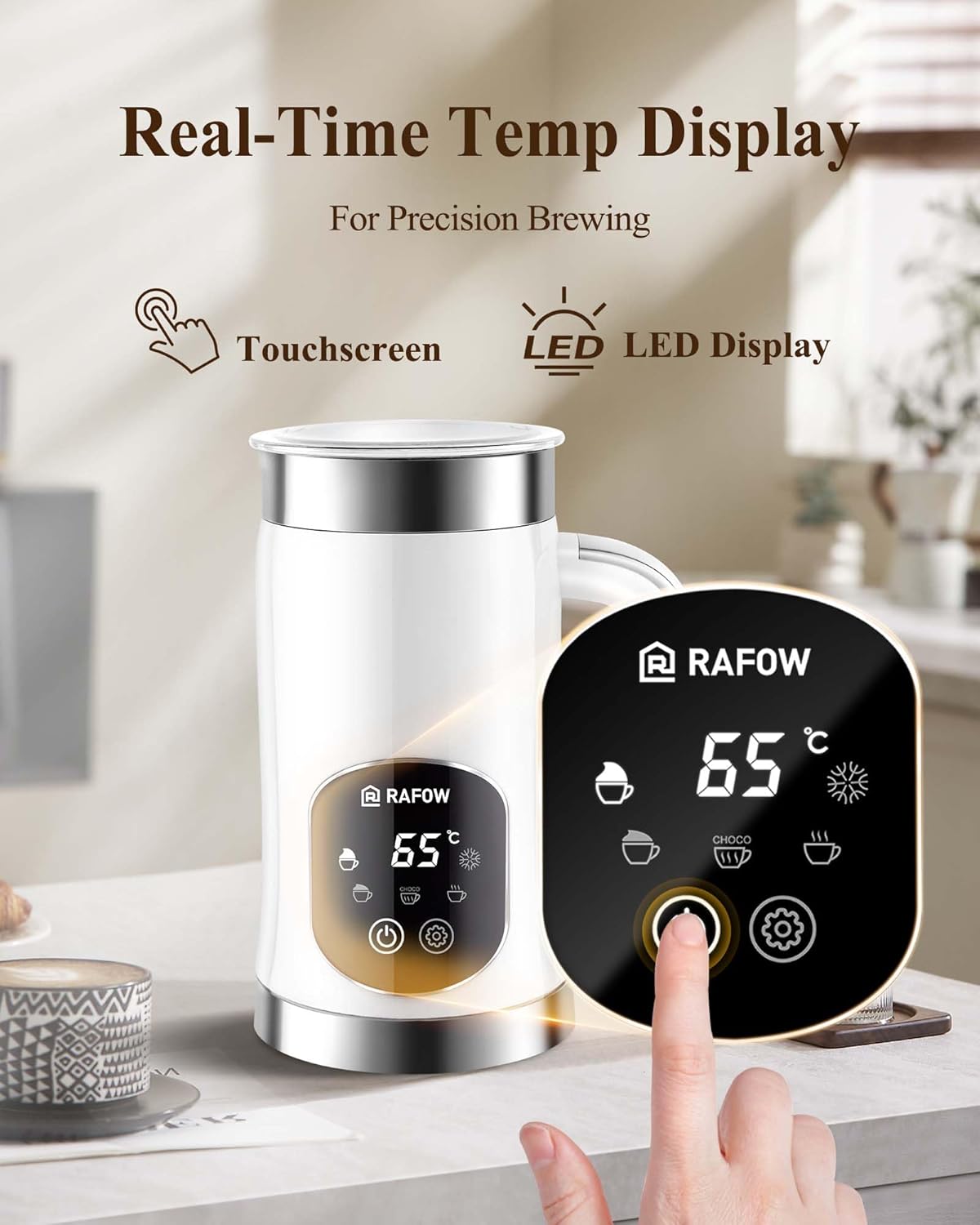 5-in-1 Milk Frother and Steamer - Upgraded Automatic Milk Steamer 11.8oz Hot & Cold Foam Maker and Milk Warmer with LED Display Touch Screen & Two Whisks for Latte,Cappuccinos,Silent Working
