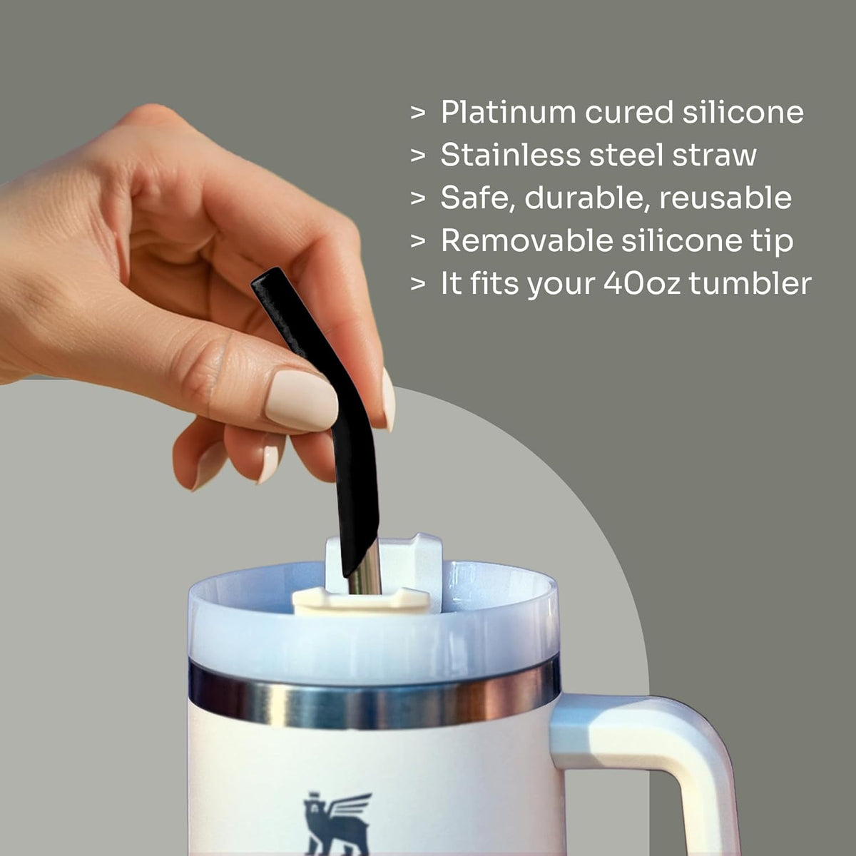 purifyou 14.5" Stainless Steel Straws with Silicone Tips, Extra Long & Wide Reusable Metal Straws for Tumblers, Smoothies, Milkshakes (Set of 10 with Brush)