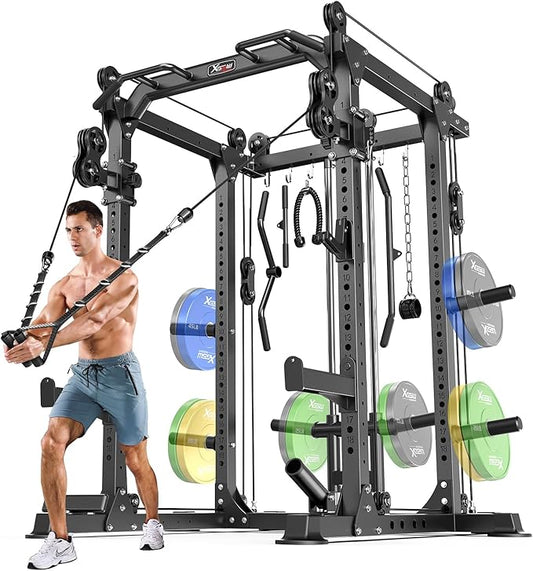 Power Rack Power Cages Multi-Function Squat Rack with Cable Crossover System Selectable More Training Attachment Weight Cage for Garage Home Gym