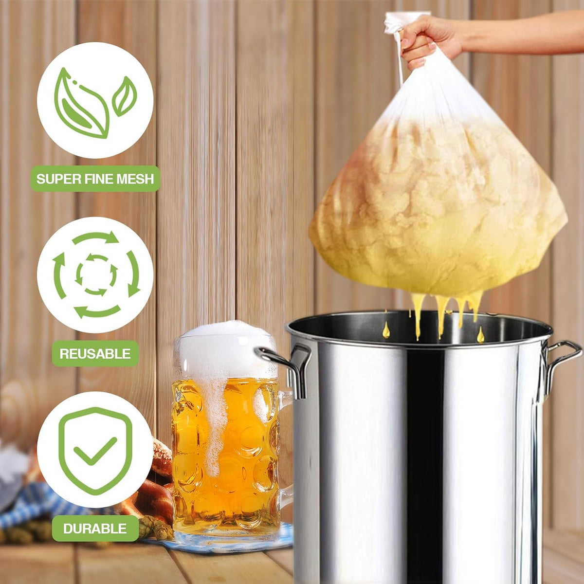 Chumia 20 Pack Brew Bags Reusable Extra Large 26 x 22'' Fine Mesh Strainer Cold Brew Filters Drawstring Cheese Cloth Straining Bags Wine Making Supplies for Fruit Cider Beer