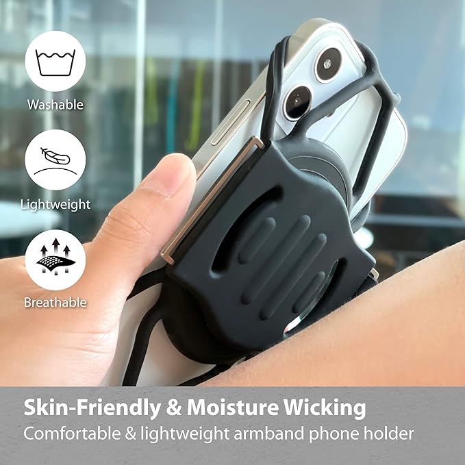 BONE Run + Bike Tie Connect Kit 1, 2-in-1 Running & Bike Phone Holder, Detachable & Rotatable 360° Sport Armband & Phone Mount Compatible with Most Smartphones (Stem/Armband 2-in-1 Connection Kit)