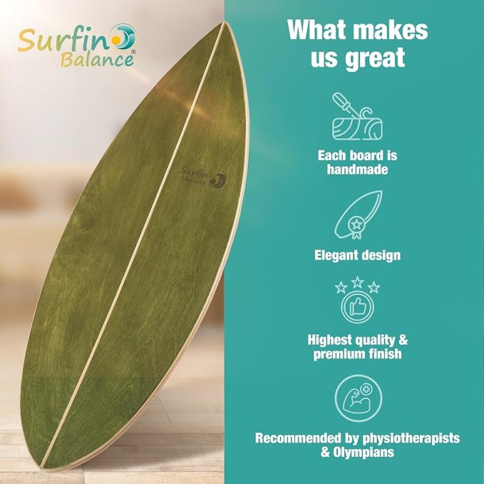 Board - unique board incl. corc roller, corc hemisphere and balance ball - surf balance board - balance training - balance board kids - balance board wood