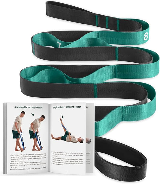Trideer Stretching Strap for Physical Therapy, Non-Elastic Yoga Straps for Stretching with 10 Loops, Durable Nylon Stretch Bands for Exercise, Pilates, Gymnastics, Leg Stretcher with Guidance and Drawstring Bag