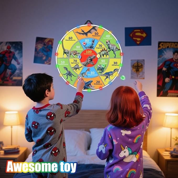 30 Inch LED Dart Board Kids Game,12PCS Sticky Balls,Indoor/Outdoor Sports Carnival Yard Party,Suitable for 3 4 5 6 7 8 9 10 11 12 Years Old Boys and Girls Birthday Gifts Dinosaur Toys