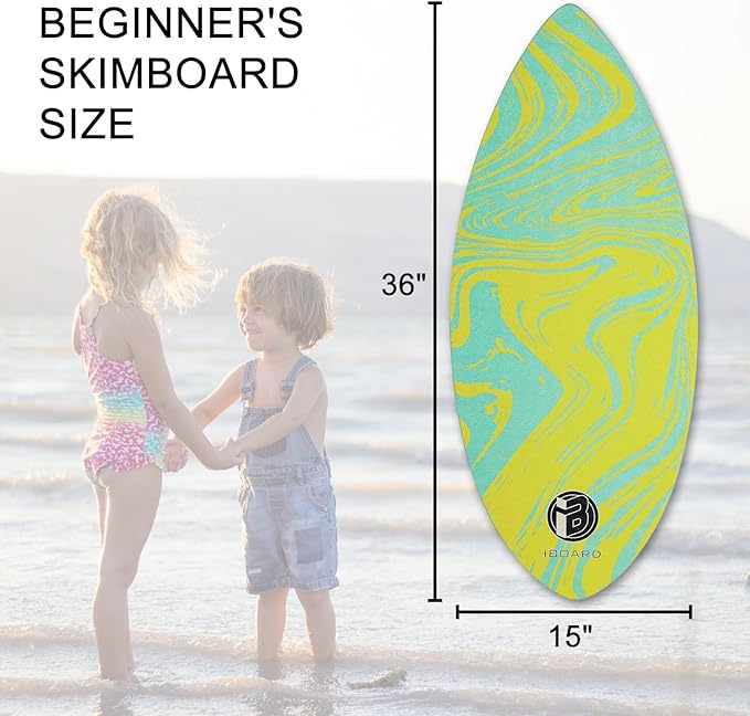 36” Skipper Skimboard with High Gloss Coat Wooden Skim Boards for Beginners, Teenagers and Adults Beach Skimboard 3 Color Traction Pad to Choose