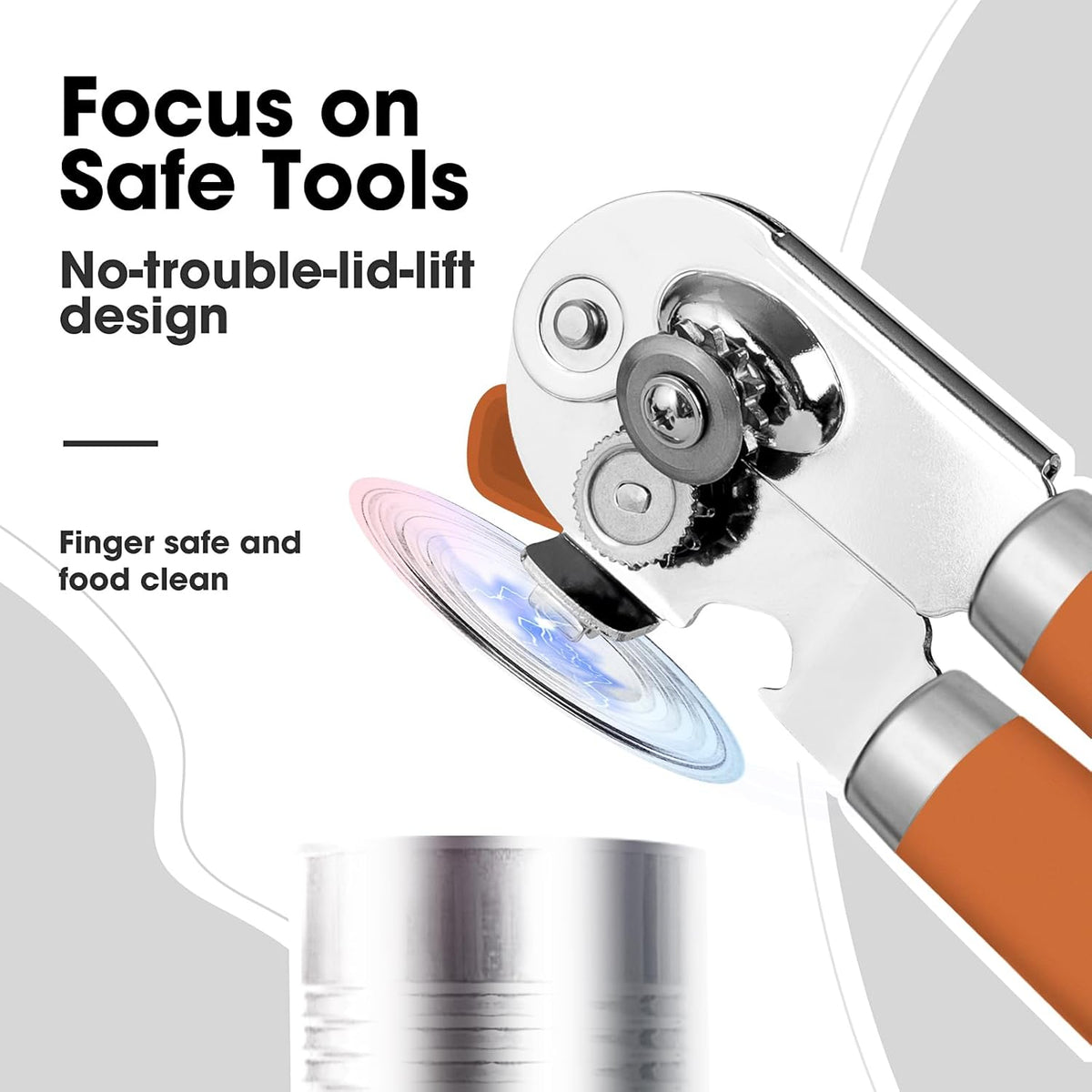 Beneno Can Opener Manual with Magnet, Hand Held Heavy Duty Can Opener with Durable Sharp Blade Smooth Edge, Big Effort-Saving Knob, Soft Grip Rubber Handle, Multifunctional Bottle Opener, Orange