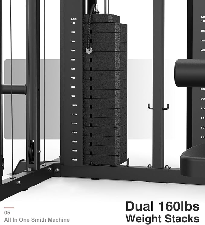 DONOW Smith Machine with Weight Stacks Power Cage Squat Rack Dual Cable Crossover Machine Home Gym Systems Station LAT Pull Down