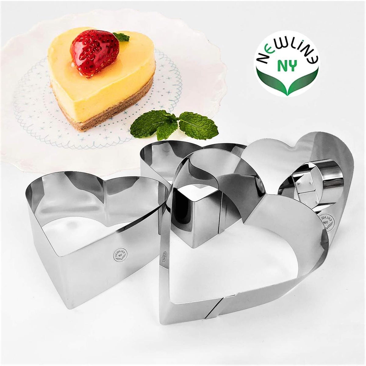 Newline NY Stainless Steel Dessert Rings (4 Pcs) Heart Shape Molded Salads, Pastries Mousse Molding Layering Cutter
